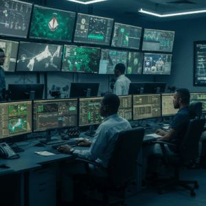 Nigerian cybersecurity experts monitoring cybercrime threats in control room