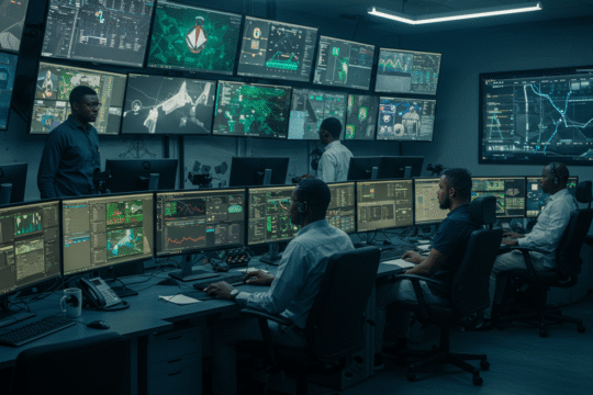 Nigerian cybersecurity experts monitoring cybercrime threats in control room