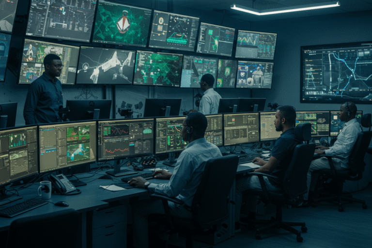 Nigerian cybersecurity experts monitoring cybercrime threats in control room
