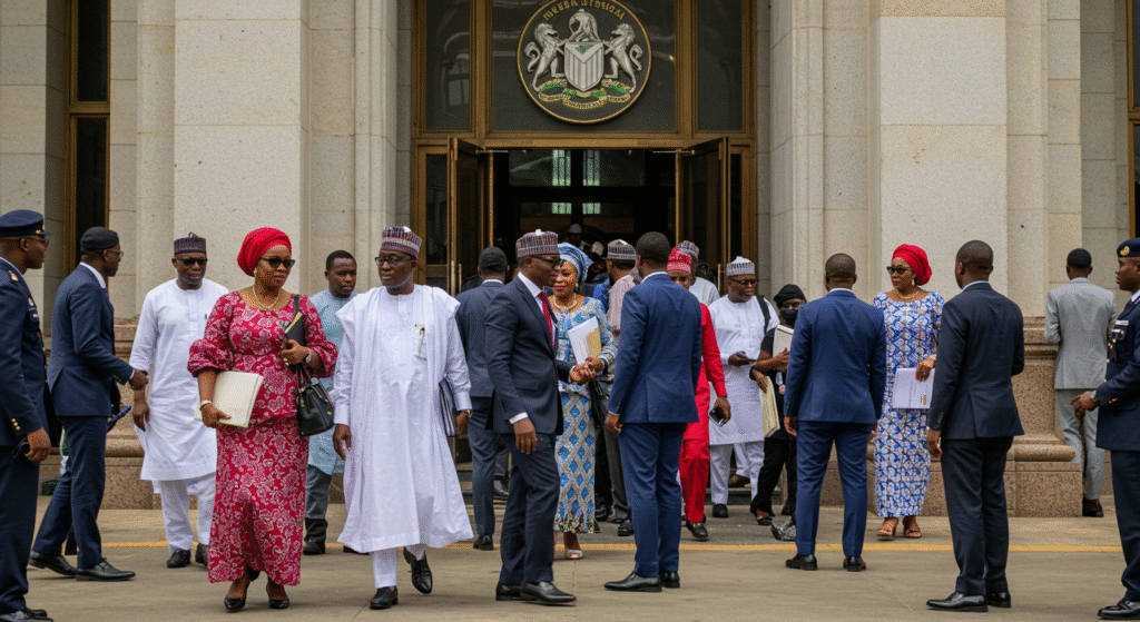 Nigerian National Assembly lawmakers entering the building in Abuja