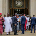 Nigerian National Assembly lawmakers entering the building in Abuja