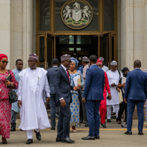 Nigerian National Assembly lawmakers entering the building in Abuja